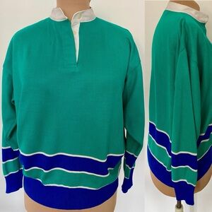 Vintage 80s Men's Pullover Sweater *Large* ANDREW St JOHN Green Striped Knit